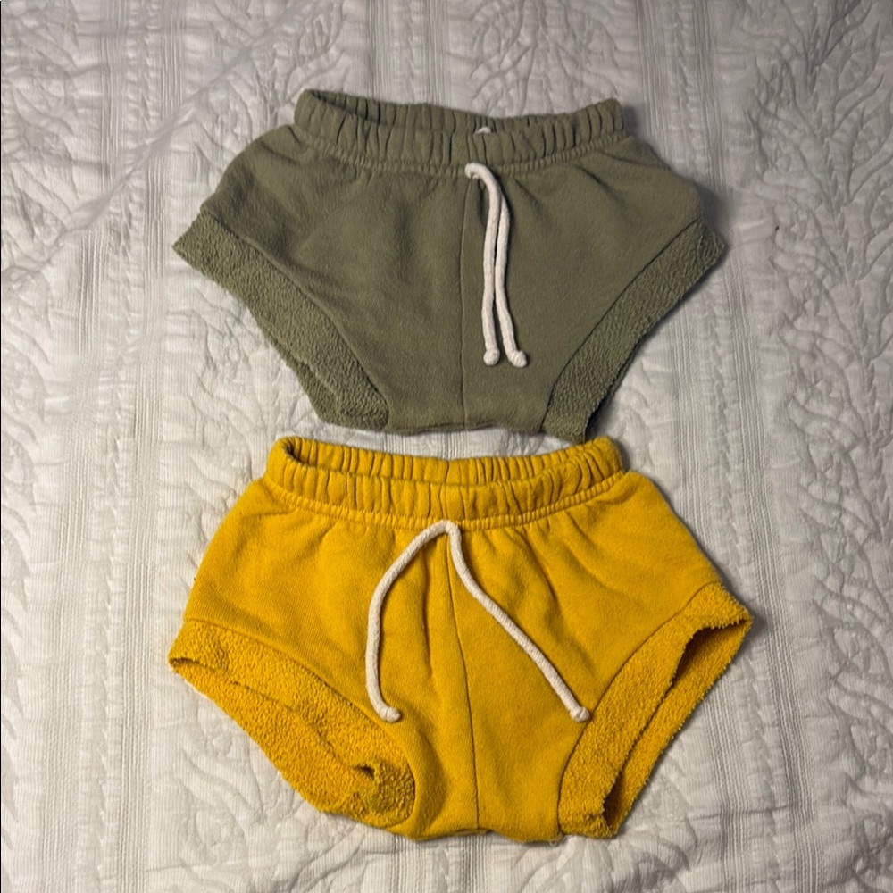 Set of Green and Yellow Terry Cloth Shorts by Little Wedgies